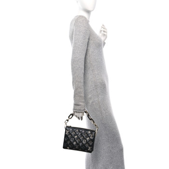 LOUIS VUITTON Lambskin Crystal Embellished Monogram Coussin BB Black