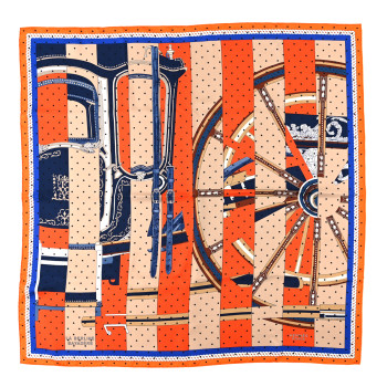 HERMES Silk La Berline Bayadere Scarf 90 Orange Beige Bleu