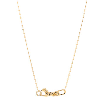 CARTIER 18K Yellow Gold Diamond Tsavorite Black Lacquer Panthere De Cartier Necklace