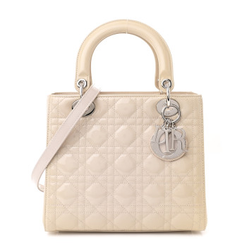 CHRISTIAN DIOR Patent Cannage Medium Lady Dior Beige