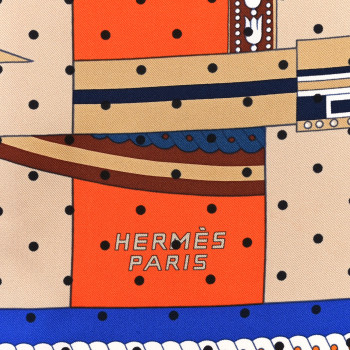HERMES Silk La Berline Bayadere Scarf 90 Orange Beige Bleu