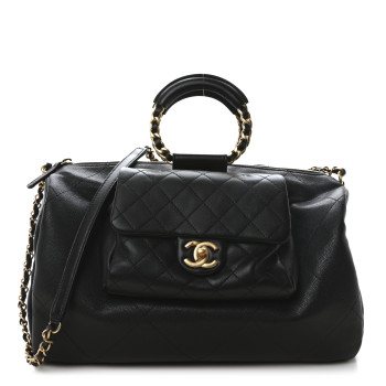 CHANEL Grained Calfskin Lambskin Quilted Large Bowling Bag Black