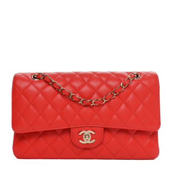 CHANEL Caviar Quilted Medium Double Flap Red