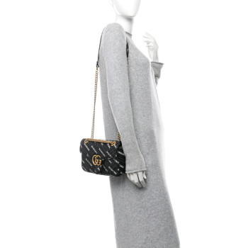 GUCCI X BALENCIAGA Calfskin Matelasse Logo Print Small GG Marmont Shoulder Bag Black