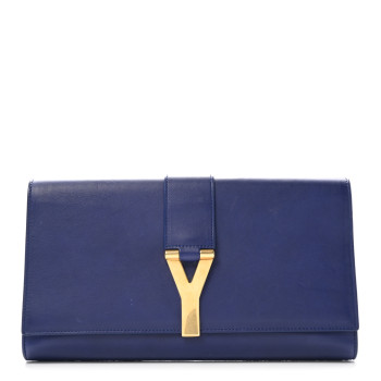 SAINT LAURENT Calfskin Classic Y Ligne Clutch Royal Blue