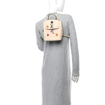 LOUIS VUITTON Calfskin Flowers Lockme Mini Backpack Creme