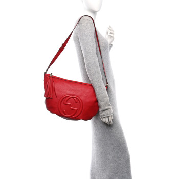 GUCCI Pebbled Calfskin Medium Soho Hobo Red