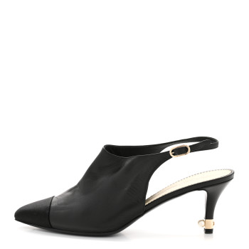 CHANEL Goatskin Pearl Slingback Pumps 40 Black