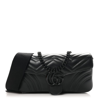 GUCCI Calfskin Matelasse Monochrome GG Marmont Crossbody Shoulder Bag Black
