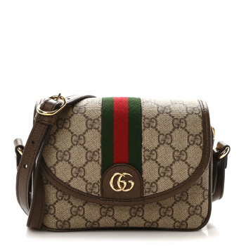 GUCCI GG Supreme Monogram Textured Dollar Calfskin Mini Ophidia Flap Shoulder Bag Beige Ebony New Acero