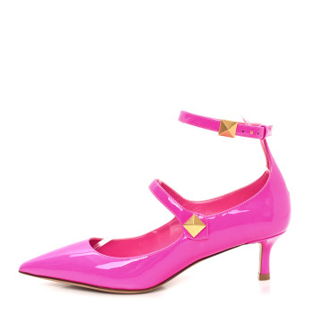 VALENTINO GARAVANI Patent Roman Stud Ankle Strap 50mm Pumps 36 Pink PP