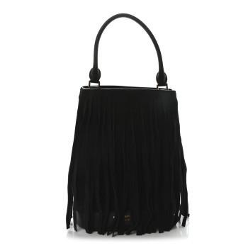 BURBERRY Prorsum Suede Fringe Bucket Bag Black