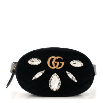 GUCCI Velvet Matelasse Marquise Crystals GG Marmont Belt Bag 85 34 Black