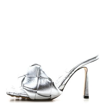 BOTTEGA VENETA Laser Nappa Maxi Intrecciato Lido 90mm Mule Sandals 37.5 Silver