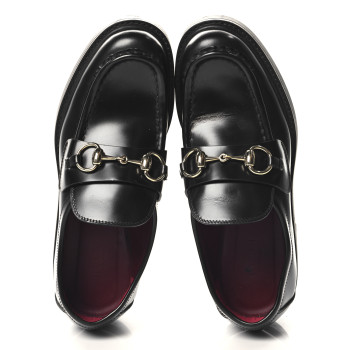 GUCCI Cordovan Lux Horsebit Womens Lug Sole Loafers 35.5 Black