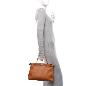 FENDI Goatskin Snakeskin Medium Peekaboo Iconic Satchel Brown