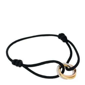 CARTIER 18K White Yellow Pink Gold Diamond Trinity Cord Bracelet Black