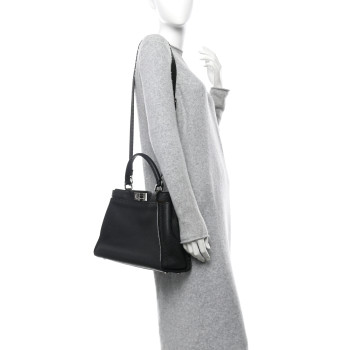 FENDI Cuoio Romano Selleria Bi-Color Medium Peekaboo Iconic Satchel Black Mou