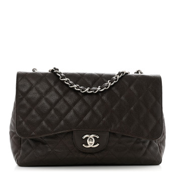 CHANEL Caviar Quilted Jumbo Single Flap Dark Brown