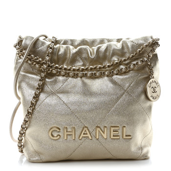 CHANEL Metallic Lambskin Quilted Mini Chanel 22 Golden