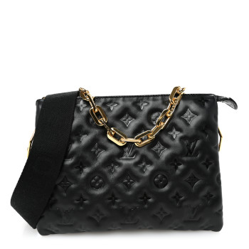 LOUIS VUITTON Lambskin Embossed Monogram Coussin PM Black