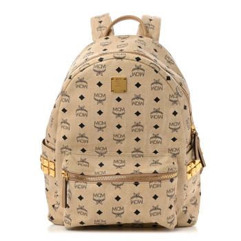 MCM Visetos Medium Studded Stark Backpack Beige
