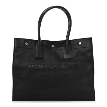 SAINT LAURENT Smooth Calfskin Rive Gauche Small Tote Black