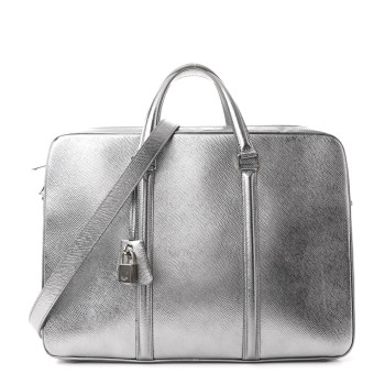 CELINE Laminated Grained Calfskin Medium Briefcase Silver