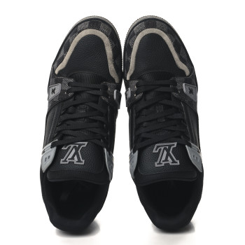 LOUIS VUITTON Damier Denim Calfskin Mens LV Trainer Sneakers 10 Black