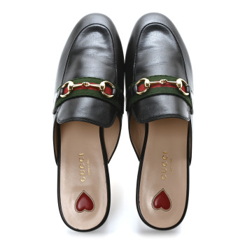 GUCCI Malaga Kid Web Womens Princetown Slippers 37 Black