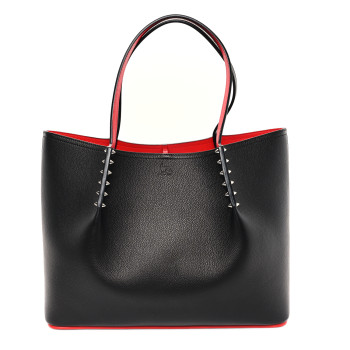 CHRISTIAN LOUBOUTIN Calfskin Spiked Large Cabarock Shopper Tote Black