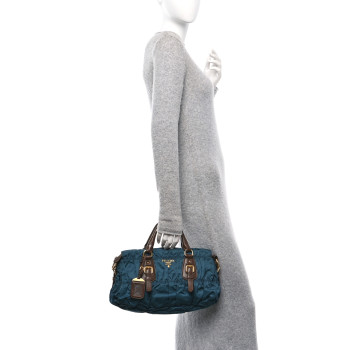 PRADA Tessuto Nylon Soft Calfskin Shopping Satchel Blue