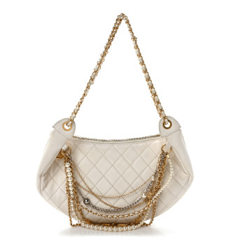 CHANEL Lambskin Quilted All About Chains Hobo White