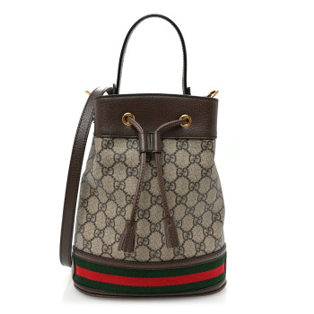 GUCCI GG Supreme Monogram Web Small Ophidia Bucket Bag Brown
