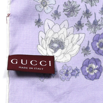 GUCCI Cotton Floral Square Scarf Purple