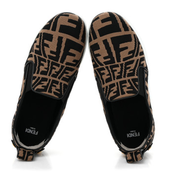 FENDI X SARA COLEMAN Canvas FF Vertigo Embroidered Womens Rise Slip On Sneakers 36 Tobacco Black