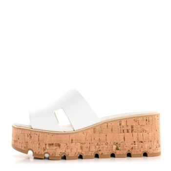 HERMES Calfskin Cork Eze 30 Sandals 38 White
