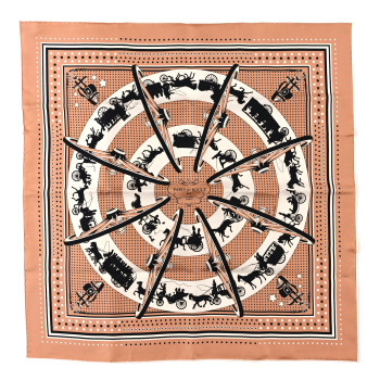 HERMES Silk Paris Qui Roule Bandana Scarf 55 Blush White Black