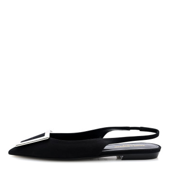 SAINT LAURENT Crepe De Chine Vivi 10 Plate Slingback Flats 37.5 Black