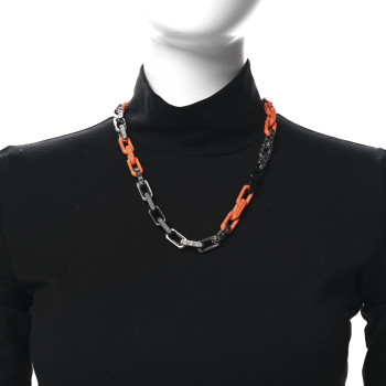 LOUIS VUITTON Metal Plexiglass Monogram Chain Necklace Black