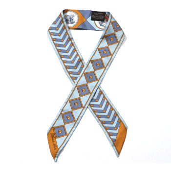 HERMES Silk Colliers Et Chiens Twilly Ciel Orange Gris Bleuete