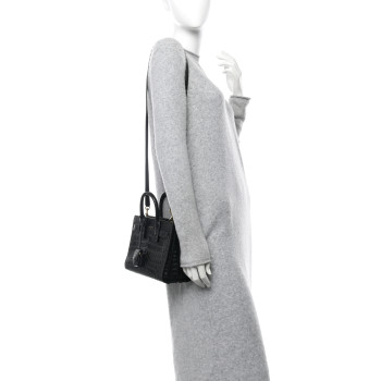 SAINT LAURENT Calfskin Crocodile Embossed Nano Sac De Jour Black