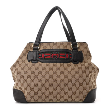 GUCCI Monogram Web Medium Dressage Tote Brown