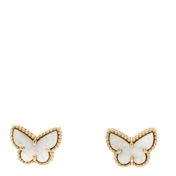 VAN CLEEF & ARPELS 18K Yellow Gold Mother of Pearl Sweet Alhambra Butterfly Earrings