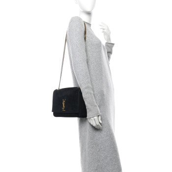 SAINT LAURENT Smooth Calfskin Suede Medium Reversible Monogram Kate Satchel Black