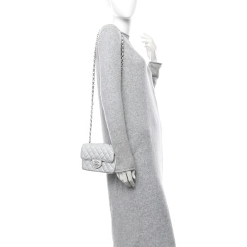 CHANEL Metallic Calfskin Quilted Mini Rectangular Flap Silver
