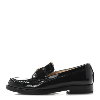CHANEL Patent Calfskin CC Mocassin Loafers 37.5 Black