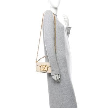 VALENTINO GARAVANI Calfskin Vlogo Small Loco Shoulder Bag Light Ivory