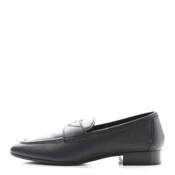 CHANEL Calfskin Womens Stitched CC Loafers 37.5 Black