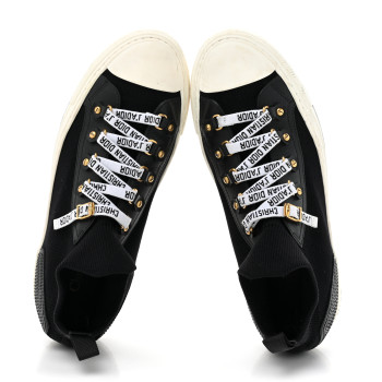 CHRISTIAN DIOR Technical Knit Calfskin Womens Walk'N'Dior High Top Sneakers 38.5 Black